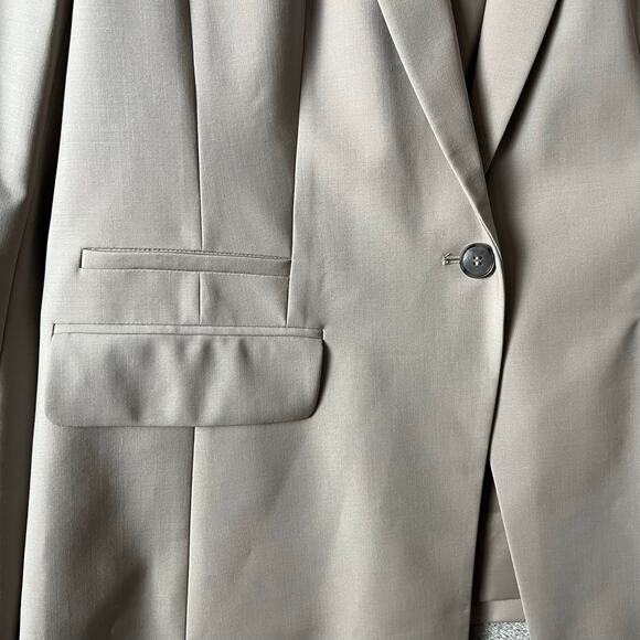 Ann Taylor One Button Blazer Taupe Beige Blazer Size 14 Classic Career Wool - Picture 8 of 8